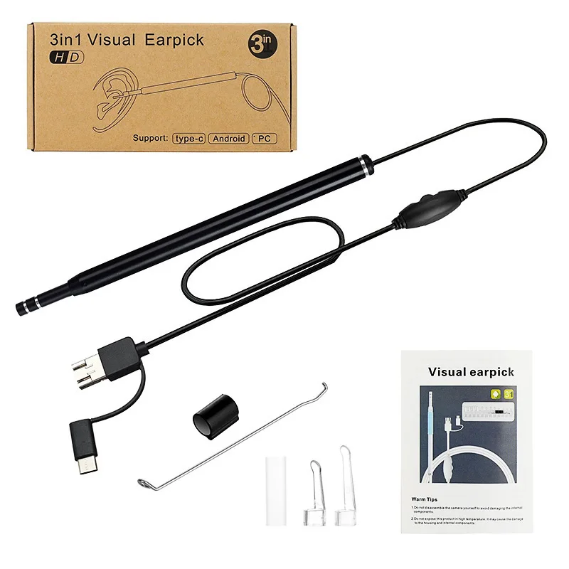 New 3 In 1 USB Earpick Mini Camera Endoscope Ear Cleaning Tool Hd Visual Ear  Spoon