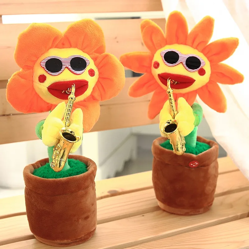 

Dancing Sunflower Toy Talking Repeat Singing Saxophone Sunflower Toy 60 Pcs Songs for Baby 15S Record Your Sound Sing Dancing