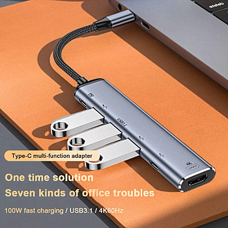 Nuovo Hub Extender Usb Pd100W Tipo C Usb-C A Hd Vga 7 In 1 Adattatore Multifunzionale Per Telefono Cellulare Macbook Pro Air Pc
