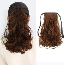 Fashion Fluffy Long Curly Synthetic Fiber Ponytail Fake Wig Lace Front Hair Piece Extension Hairpiece for Woman Daily Use