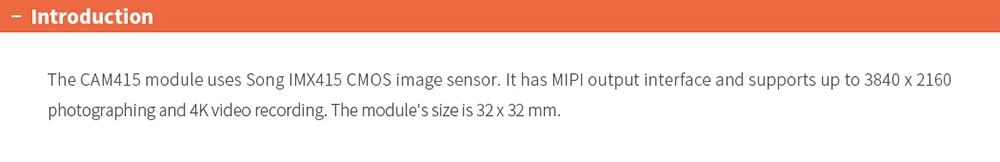 4K MIPl Camera Module CAM415 8MP STARVIS IMX415 lmage Sensor AI 4K Video Recordi