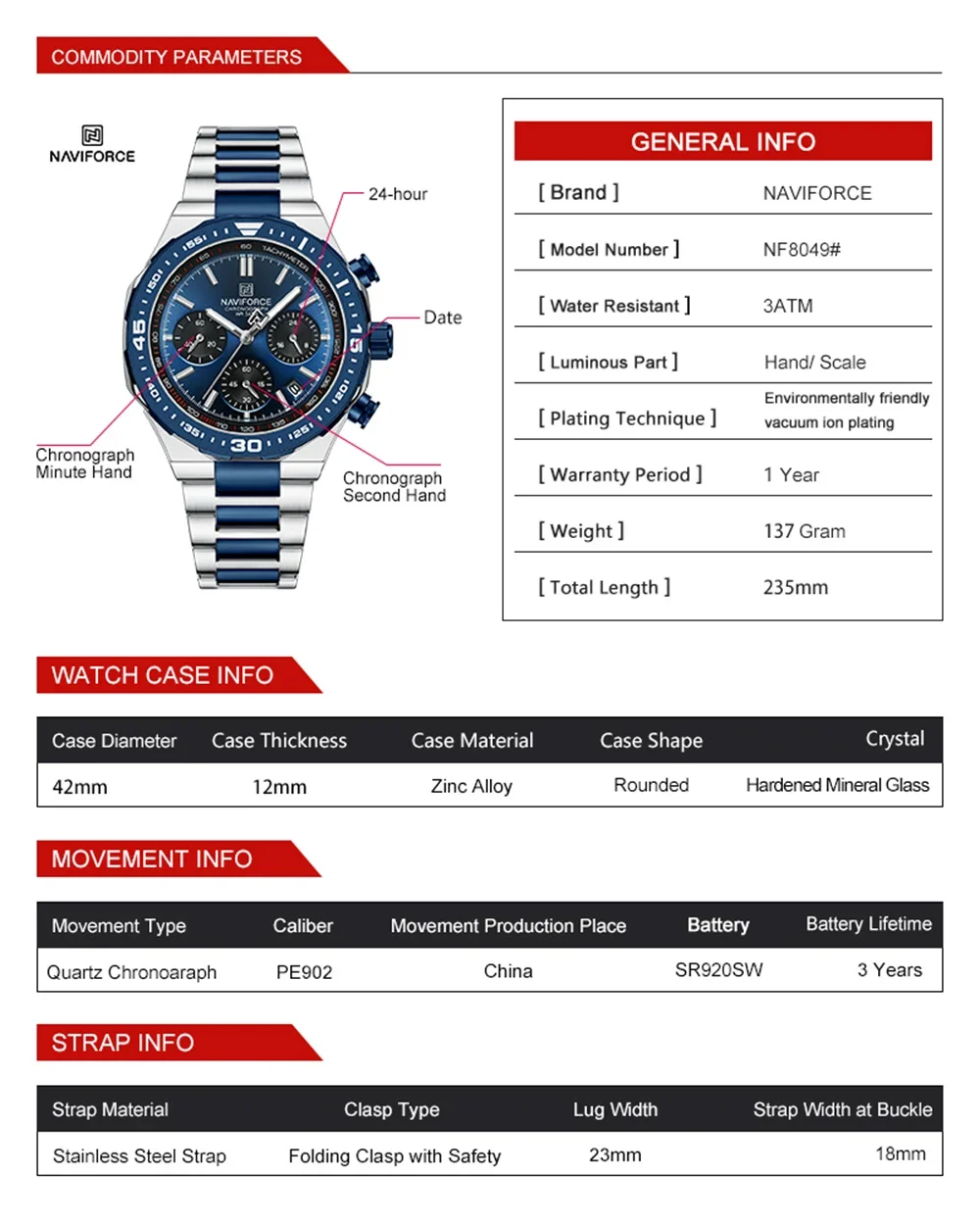 NAVIFORCE Men Watch Sport Top Brand Luxury Military Chronograph