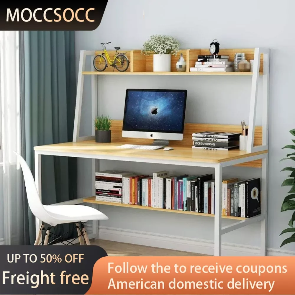 

47 Inches Home Office Desk With Space Saving Design With Bookshelf for Small Spaces (Light Walnut 47) Freight Free Gaming Tables