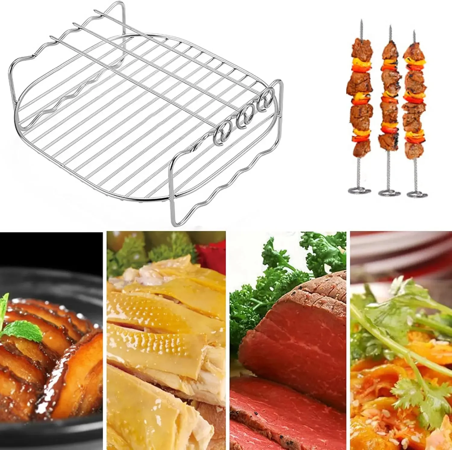 Air Fryer Double Layer Rack, Multi-Purpose Double Layer Rack Stand, Air Fryer Accessories Rack, 6/7/8 in Stainless Steel Fry
