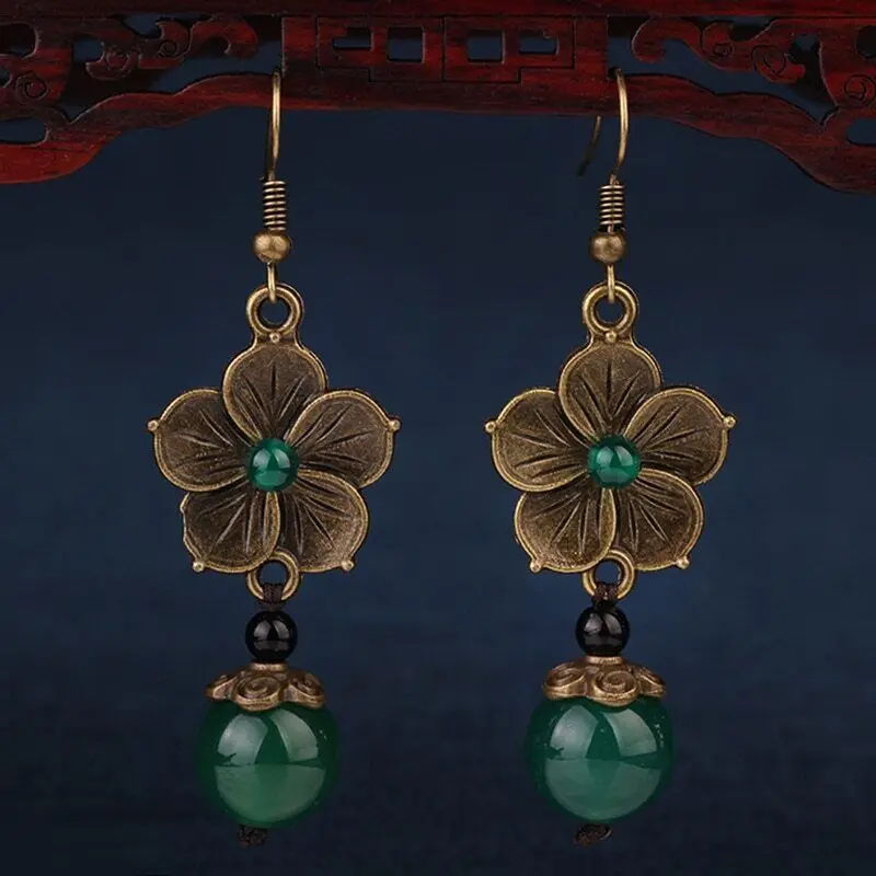 

Metal Flowers Vintage Ethnic Green Earrings for Women 18 Design