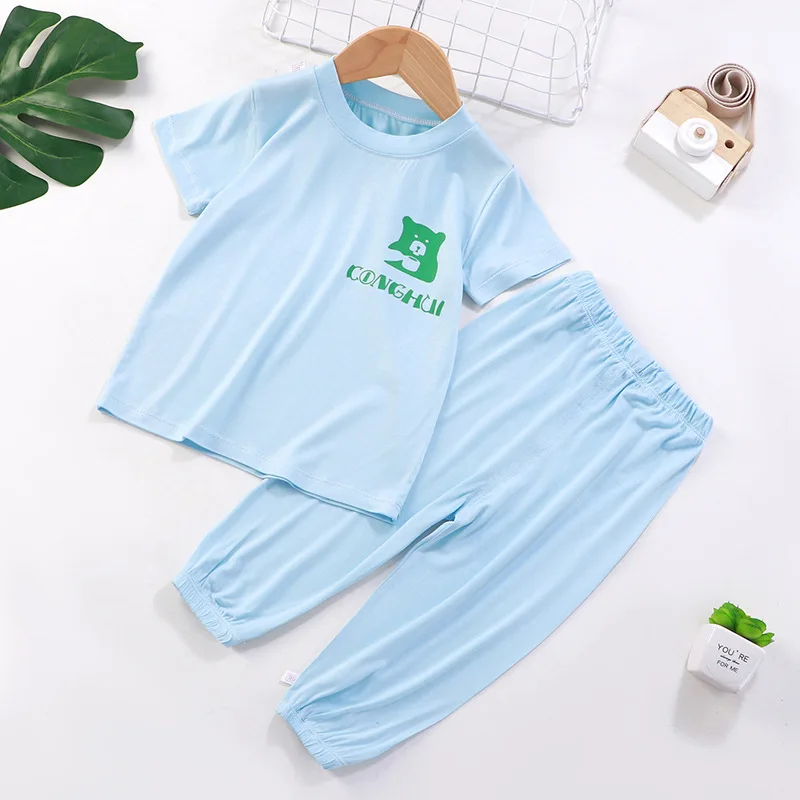 New summer children's home suit 2022 Ice silk short sleeve suit boys girls casual air conditioning pajamas for children Homewear best nightgowns