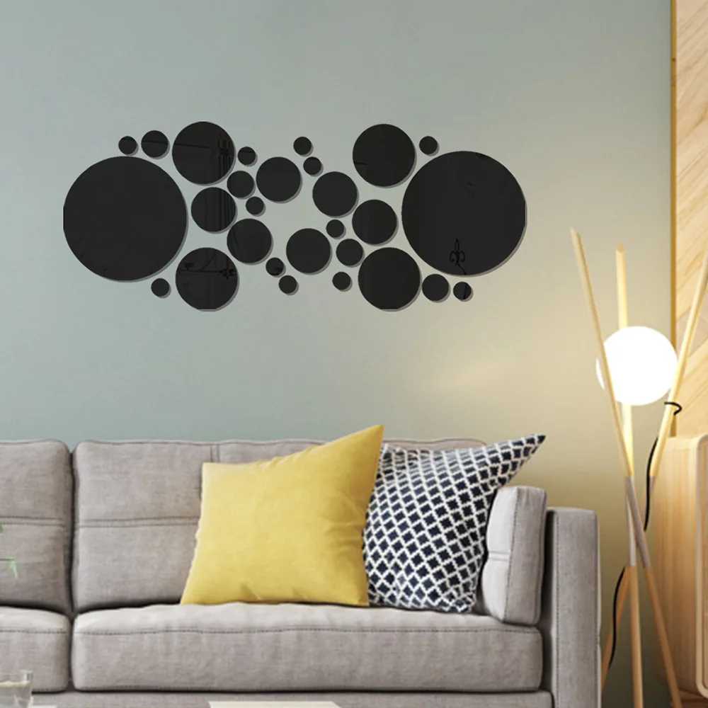 3D Acrylic Mirror 32/24Pcs Polka Dots Circular Wall Stickers For Home Decoration, Living Room, Bedroom Decoration, Art Murals 3