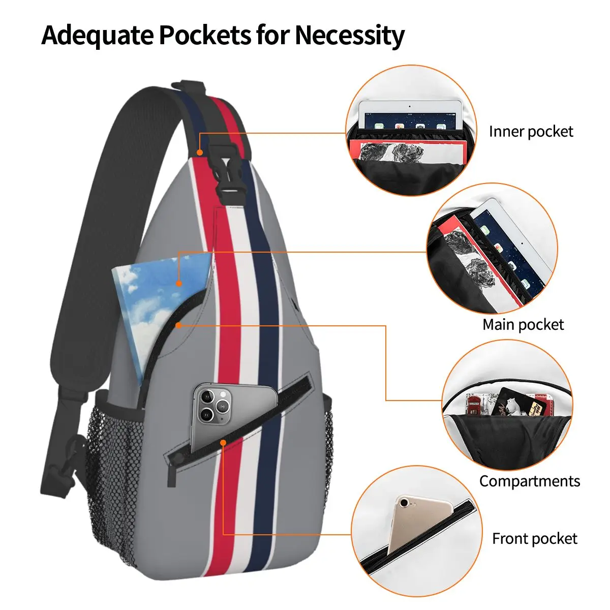 Thom-Stripes Red White Navy TB Sling Chest Bags Crossbody Shoulder Backpack Outdoor Sports Daypacks Fashion Bag 4