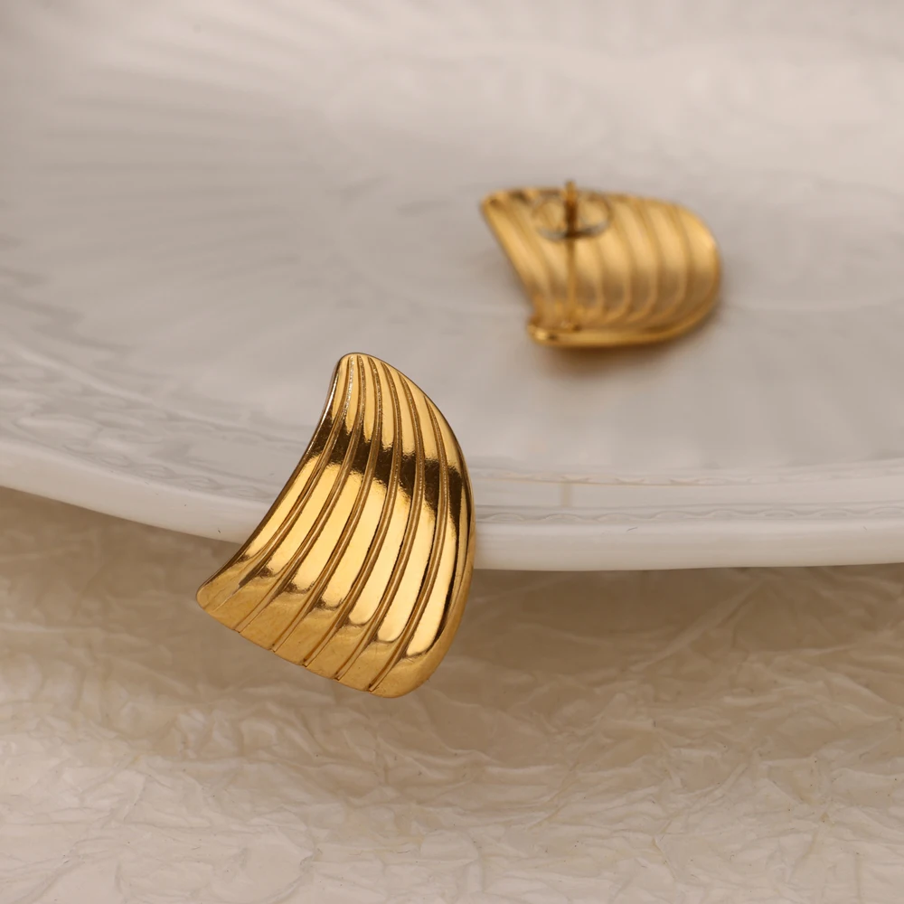 Stainless Steel Chunky Stripe Stud Earrings for Women
