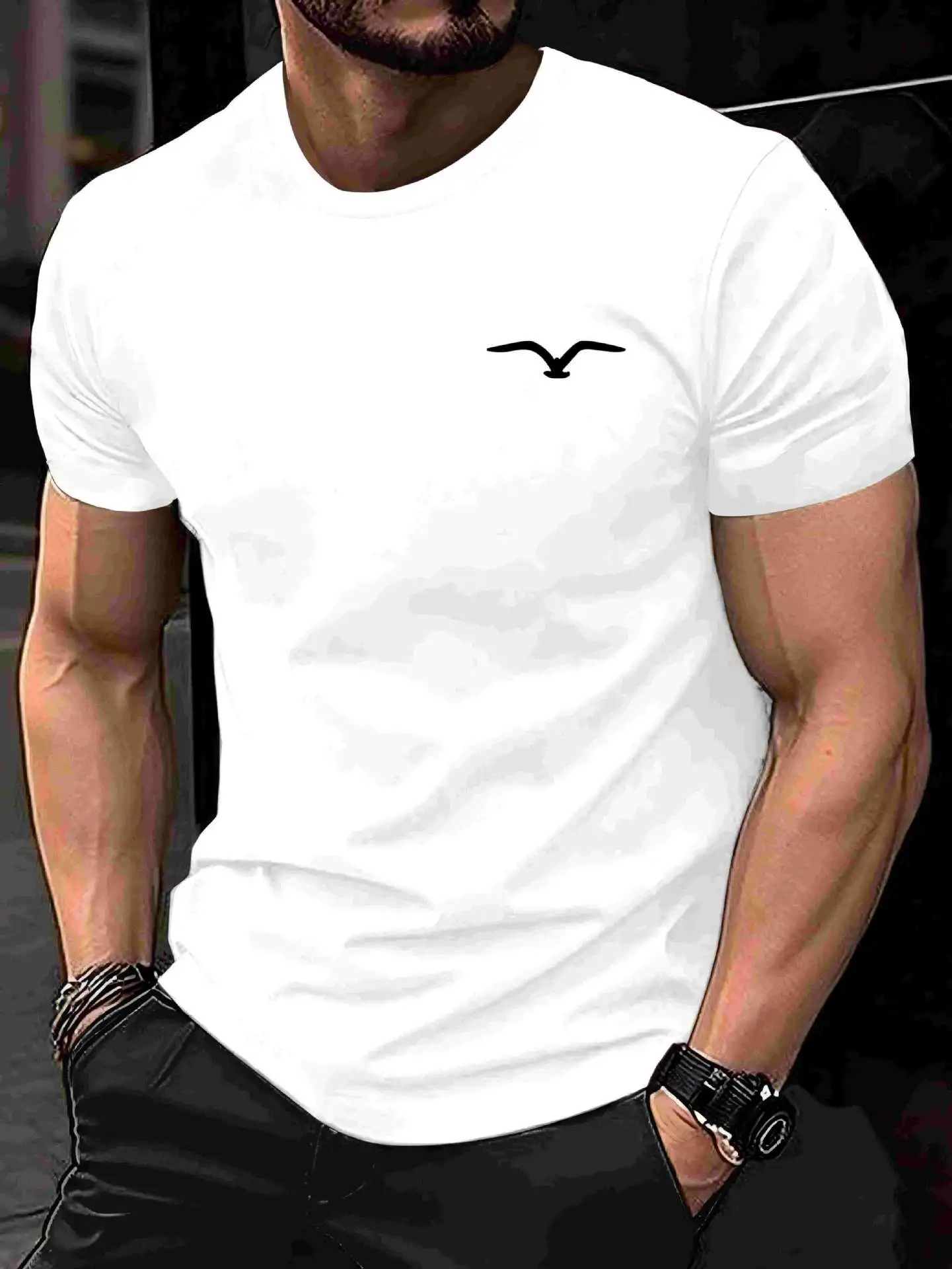 Herren-T-Shirt aus 100 % Baumwolle, locker geschnitten, bequem, mit Vogelmotiv, schmal geschnitten, lässig, sportlich, Rundhalsausschnitt, kurzärmelig, Sommeroberteil
