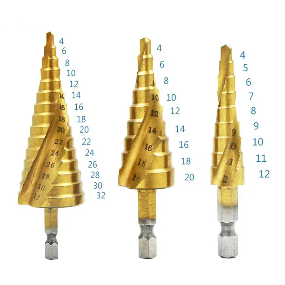 

4-12 4-20 4-32 HSS Titanium Coated Step Drill Bit Drilling Power Tools Metal High Speed Steel Wood Hole Cutter Cone Drill Tools