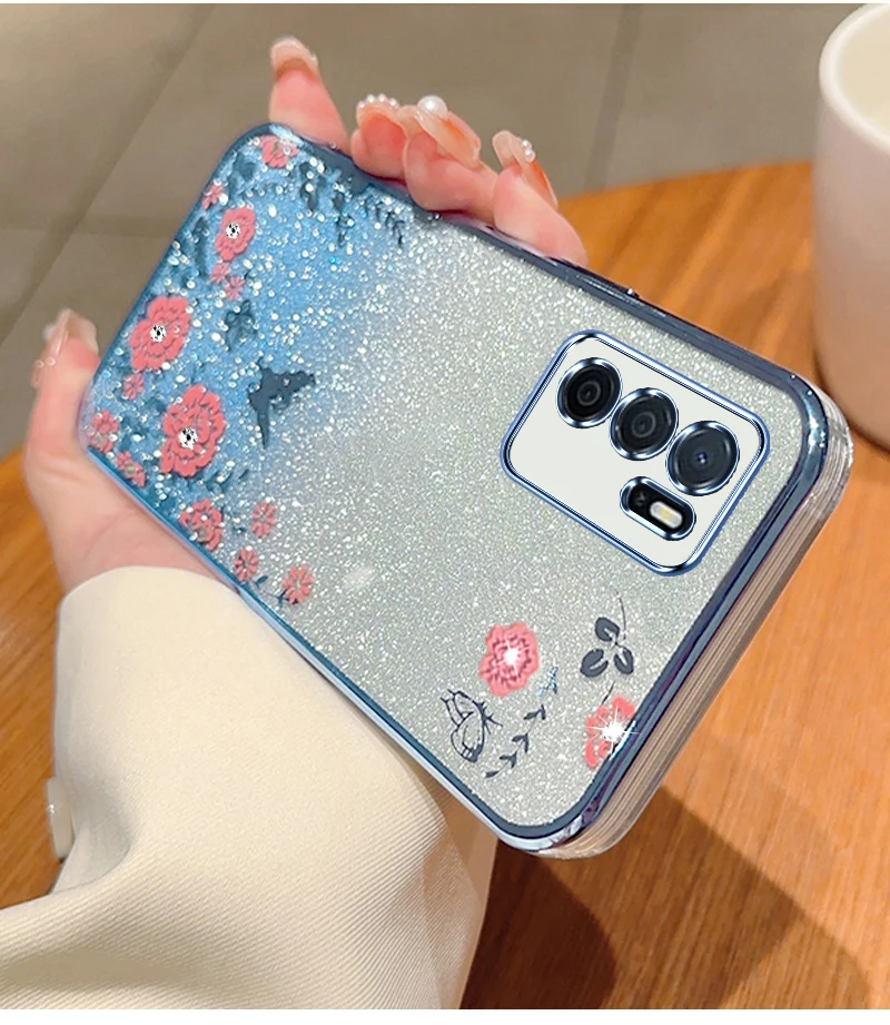 Glitter Butterfly Flower Phone Case For Oppo Gradient Back Cover_voghion.com