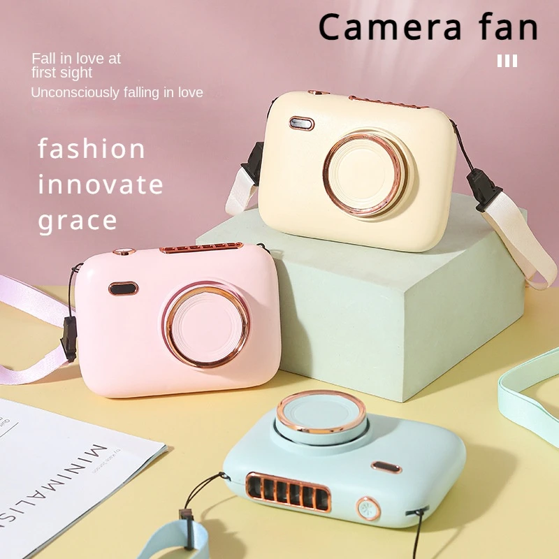 

2024 Fashionable and Minimalist Camera Leaf Less Neck Hanging Fan Portable Charging Fan USB Outdoor Handheld Fan for Tourism