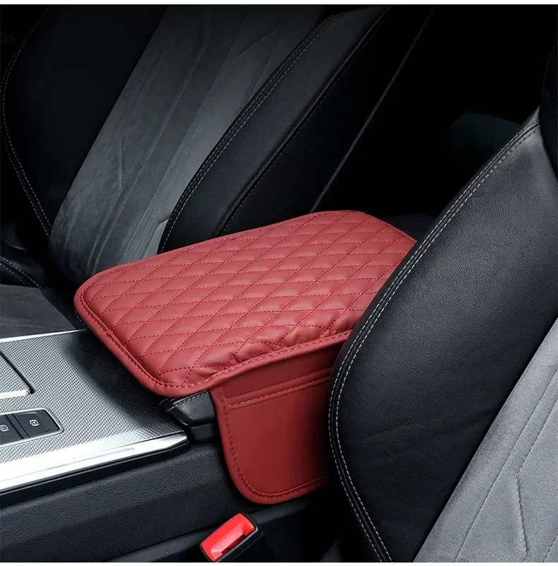 1 Piece of PU Leather Car Armrest Box Pad with Side Storage Bag, Fashionable Armrest Box Pad for Interior Accessories