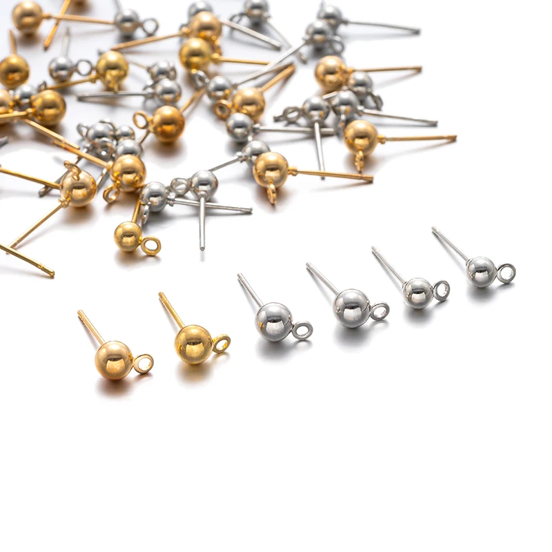 50Pcs 3/4/5mm Gold Silber Ohrring Pin mit Loch Ball Ohr Haken Mit Sling Nadel für DIY Schmuck Machen Erkenntnisse Zubehör – Detail 5