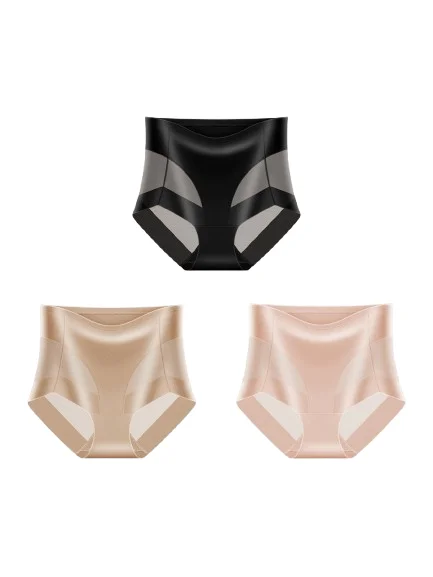 3Pcs/Set Women's High Waist Panties Ice Silk Mesh Panties Side Mesh Women's Panties Comfortable Tummy Shaping Panties