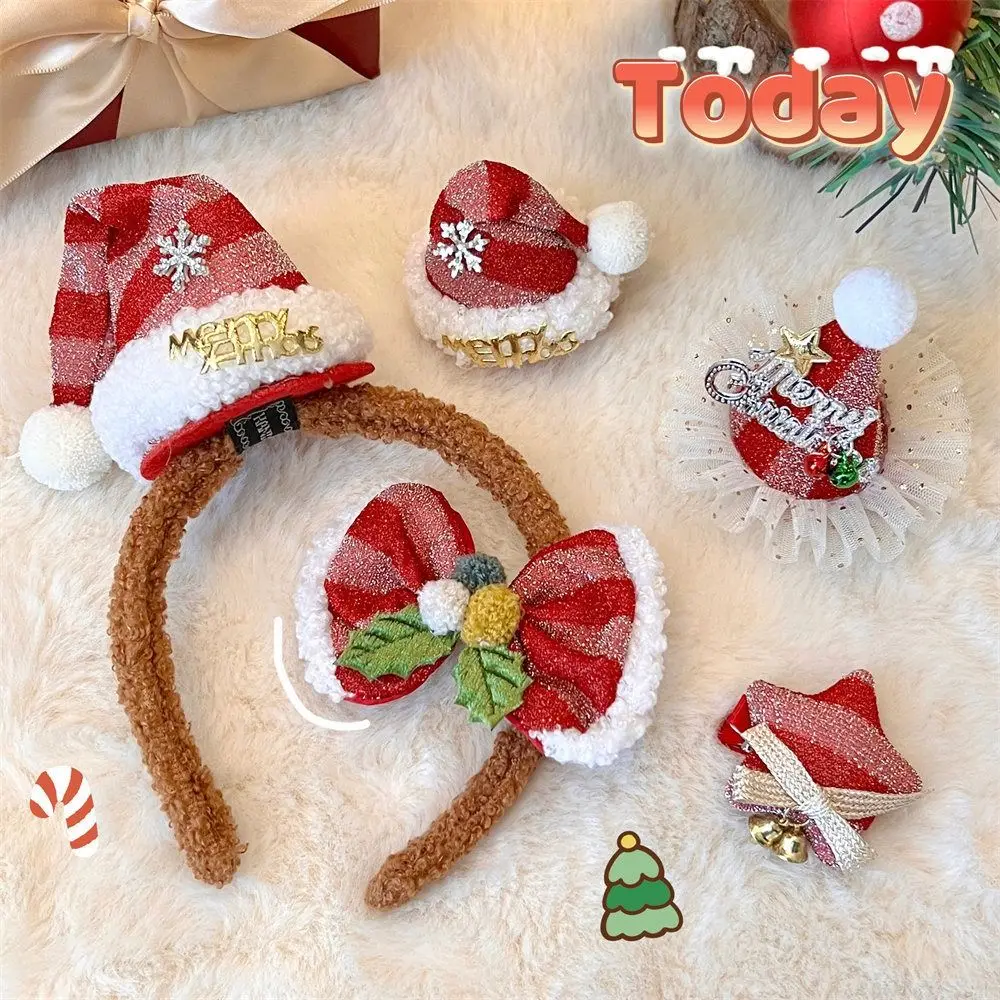 

New Christmas Hat Hair Clip Headband for Girls Children's Cute Red Bow Star Christmas Hairpin Christmas Party Costume Dress Up
