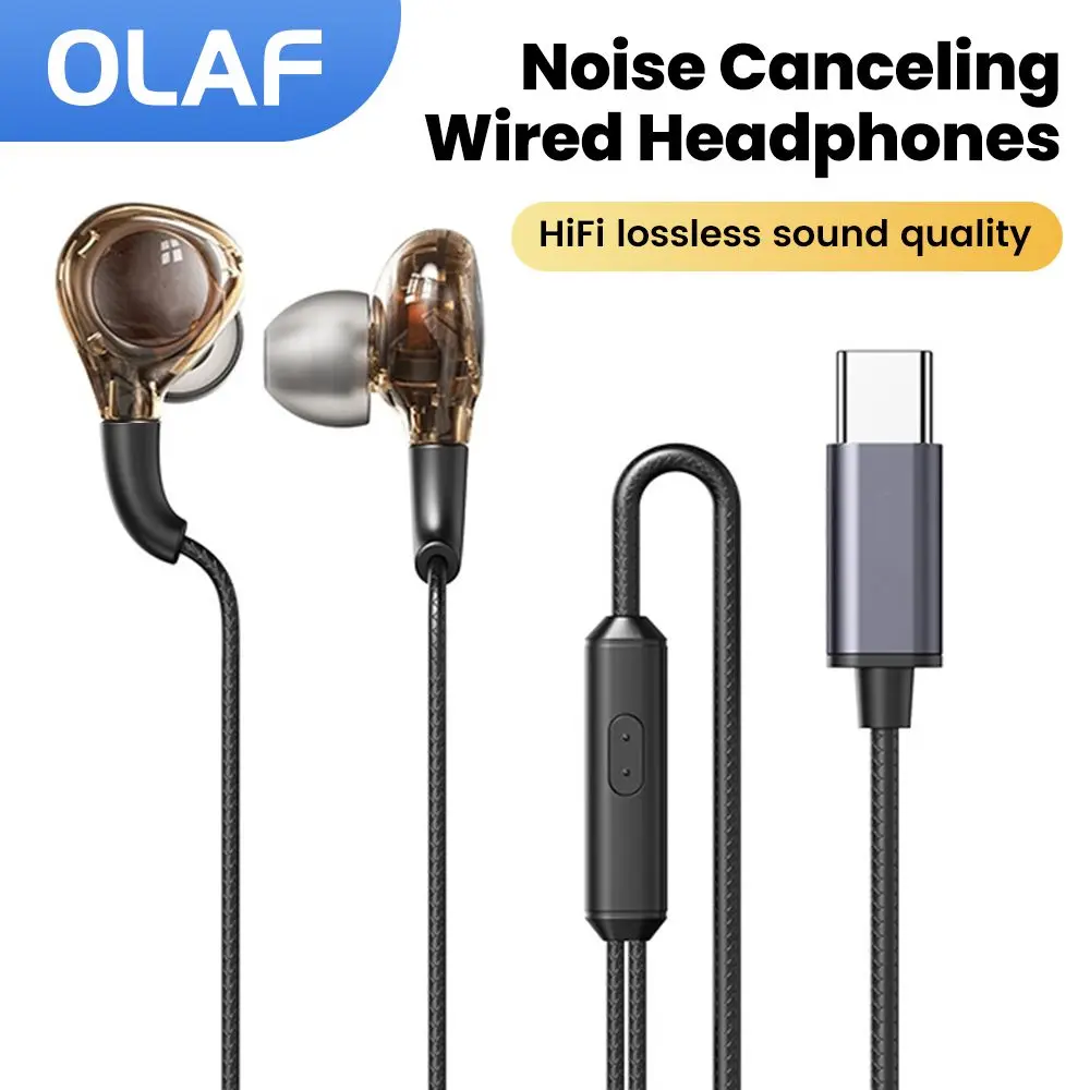Wired In-ear Earphone 3.5MM Noise Cancellation Headphones Type C Sports Headphones For iPhone 16 15 Samsung Handsfree Earbuds 2