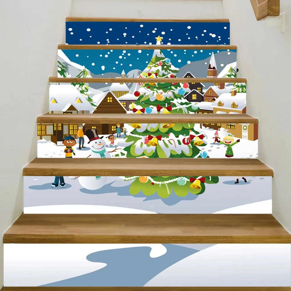 Merry Christmas Staircase Stickers Xmas Strips Stair Murals Decal PVC Waterproof Self-adhesive Stairs Risers Sticker Home Decor