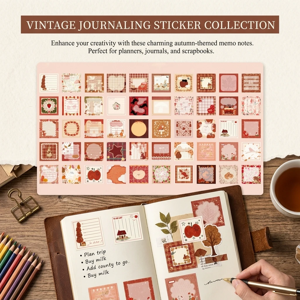 빈티지 스티커 노트 포레스트 스타일 문구 스티커 DIY 메시지 용지 떼어내는 스크랩북 플래너 스티커북