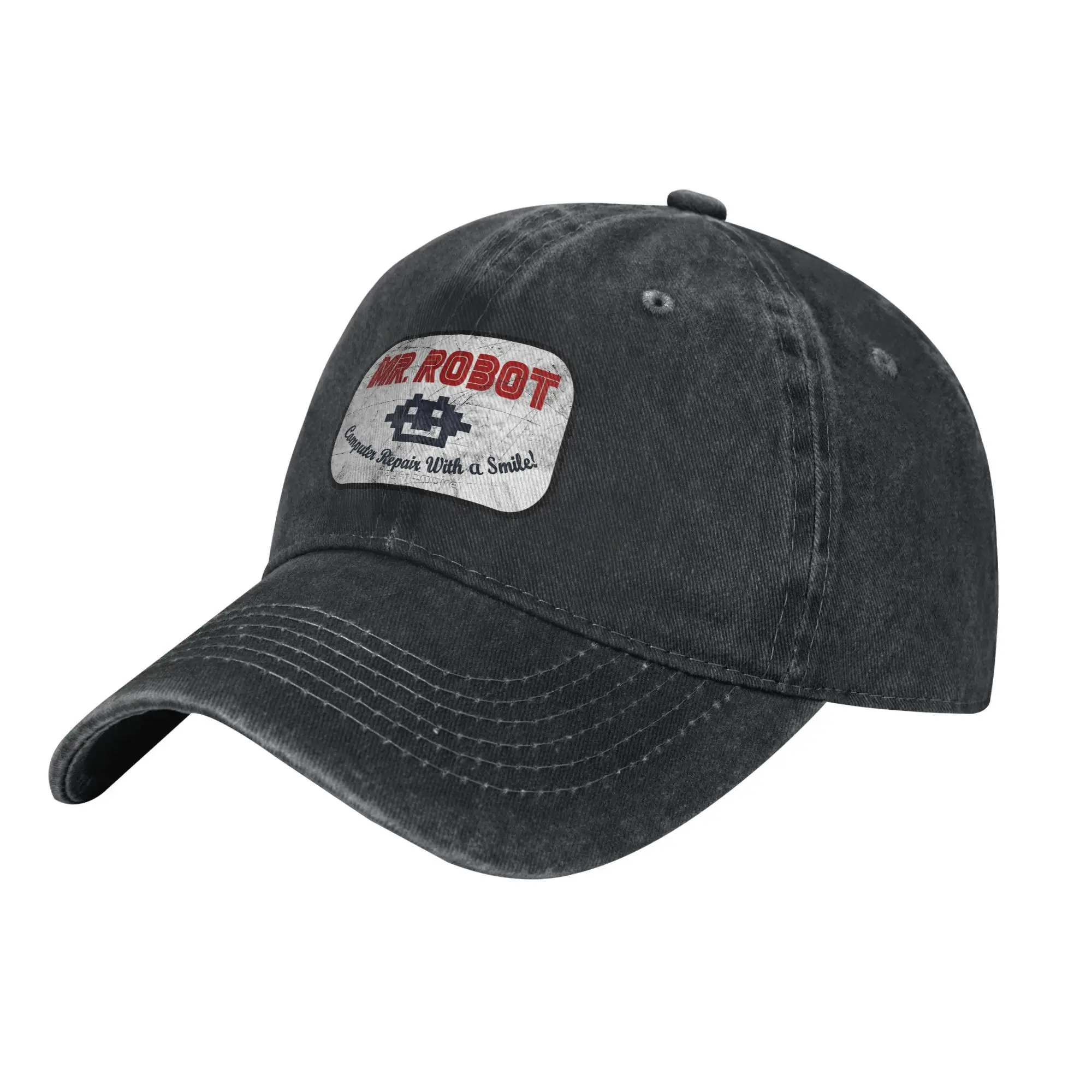 Herr. Roboter Computer Reparatur Lächeln Baseball Cap Vintage Distressed Denim Washed Classic TV Series Kopfbedeckung Outdoor Verstellbare Mütze – Detail 6