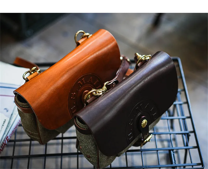 Mode vintage hohe qualität leinwand echtem leder männer umhängetasche lässig designer luxury real rind schulter crossbody-tasche – Detail 11