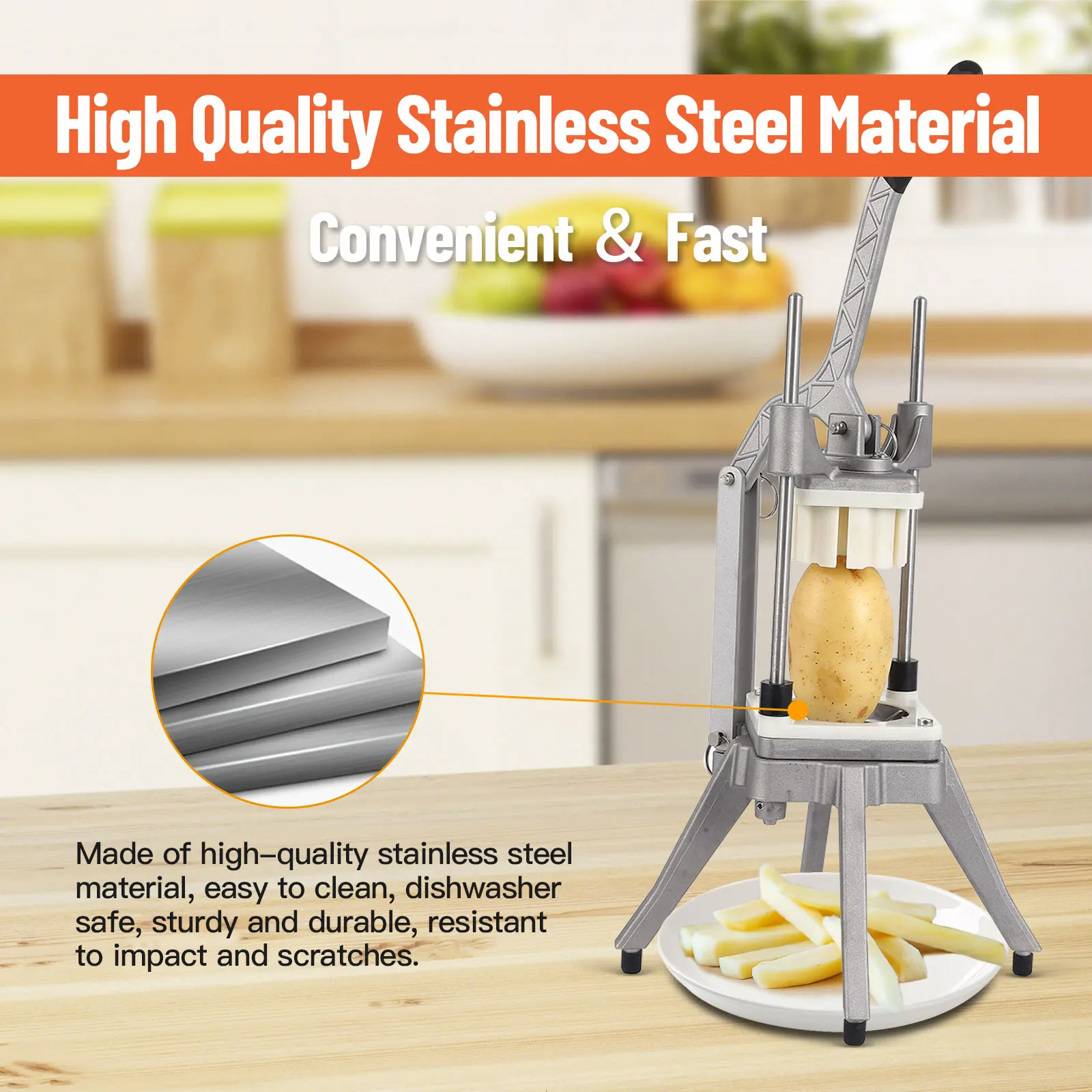 New Commercial Vegetable Chopper With Replacement Blades Stainless Steel French Fry Cutter Potato Dicer Vegetable & Fruit Slicer