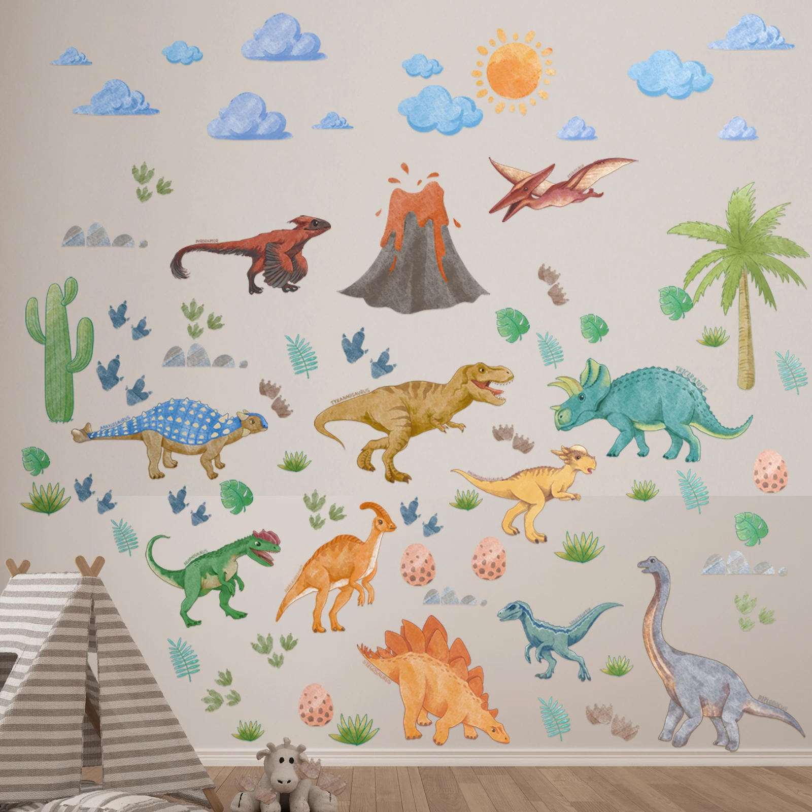Dinosaur Wall Decals Dino Alphabet Wall Stickers Decor for Boy Girl Kids Nursery Baby Bedroom Living Room Classroom