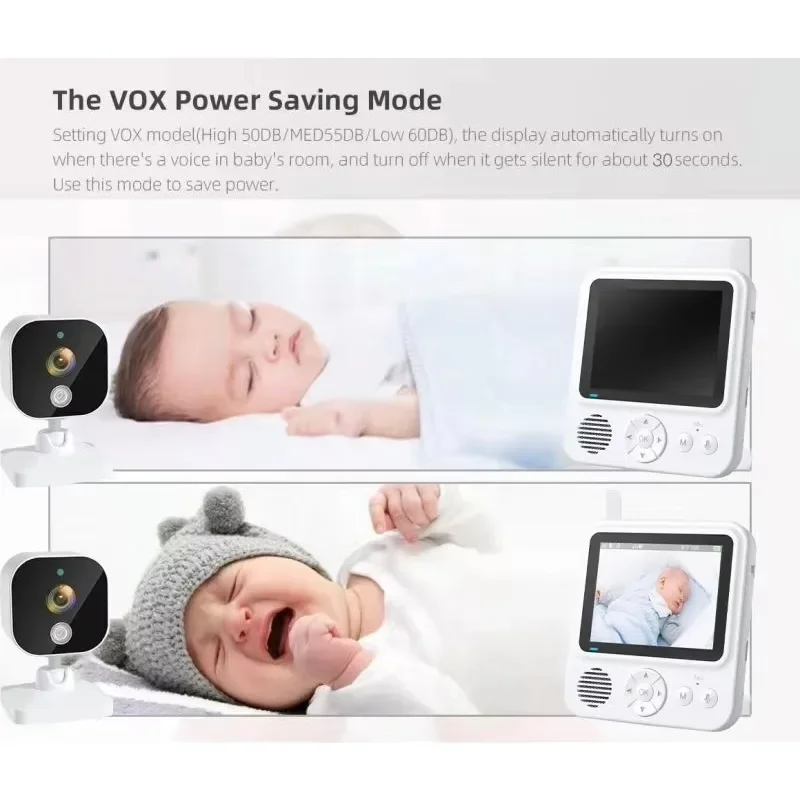 Baby Video Monitor 2.4G Wireless With Camera Video Baby Monitor Multifunction Night Vision Temperature Monitoring Two Way Audio