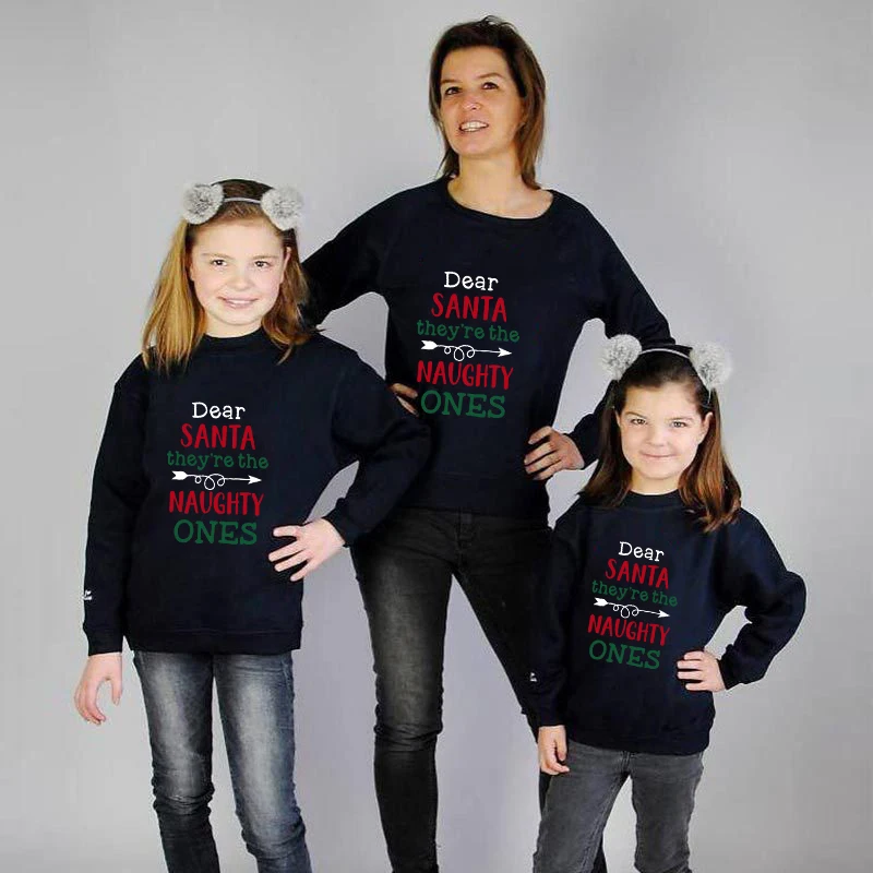 

Family Christmas Multicolor Matching Sweater Dear Santa They Are the Naughty Ones Plus Velvet Pullover Hoodies