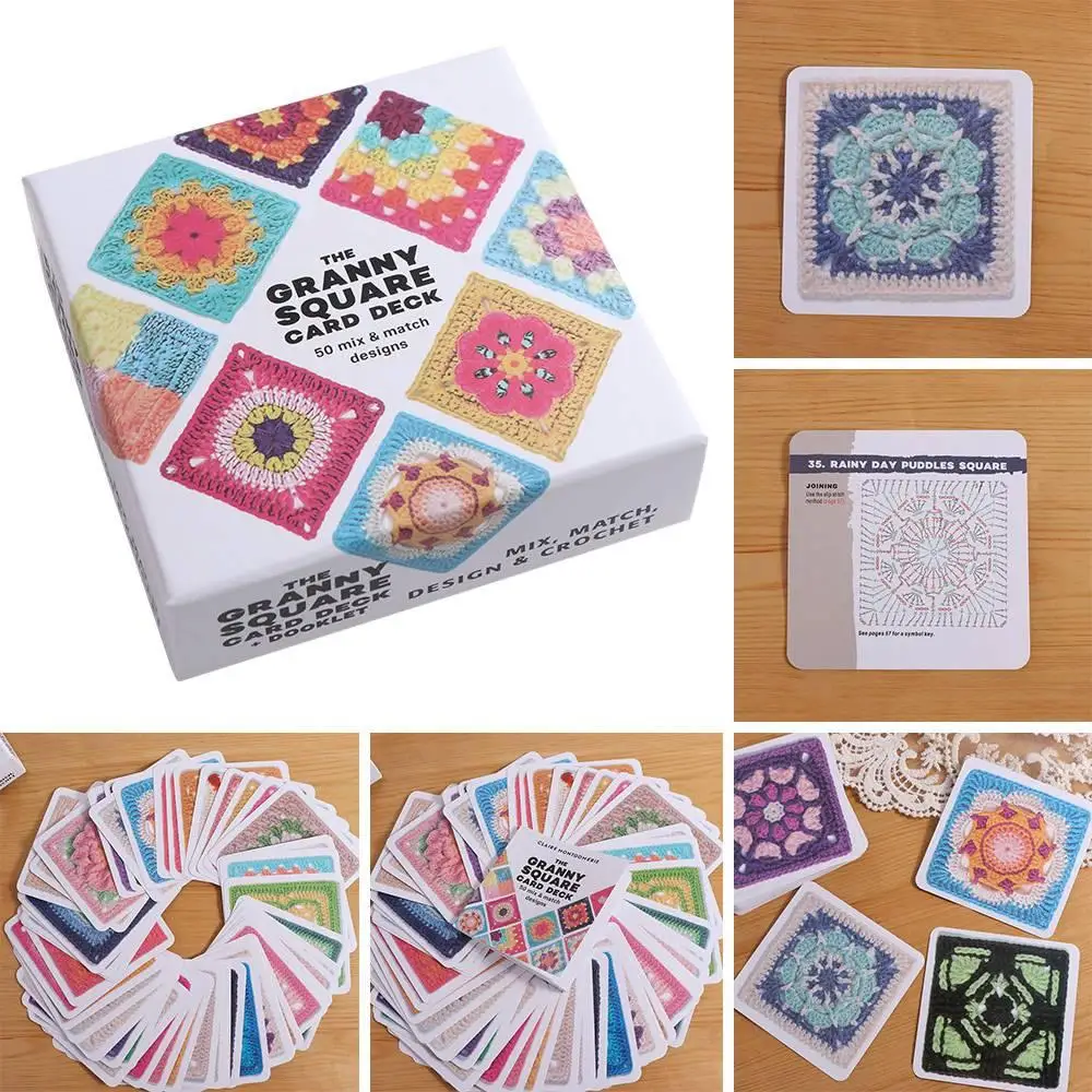 50pcs/box DIY The Granny Square Card Deck Mix Matchs Designs Square DIY Knitted Pattern Card Handmade Colorful