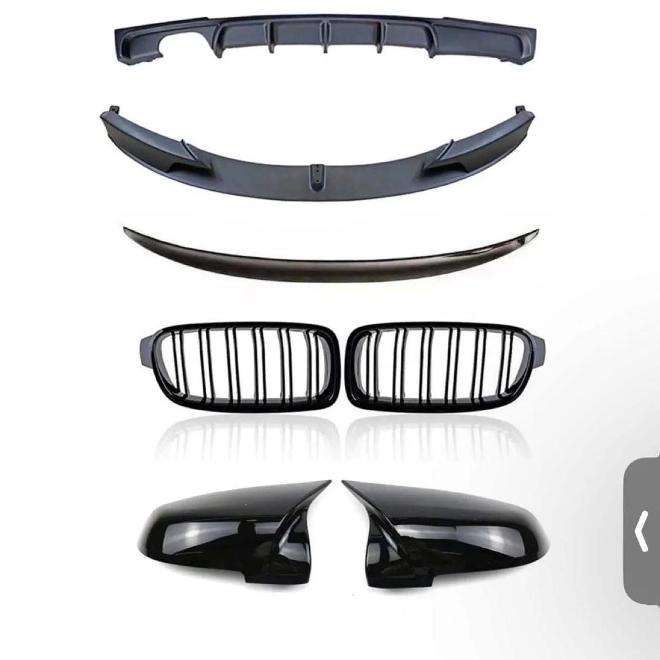 Kit Corpo Nero Brillante Per Bmw Serie 3 F30 Mtech Sport Gonna Laterale Diffusore Labbro Anteriore
