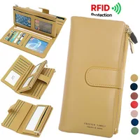 Women Long Wallet PU Leather Purse Female Three Folding Cell Phone Clutch Bag High Capacity Coin Purse Solid Color Card Holder 1