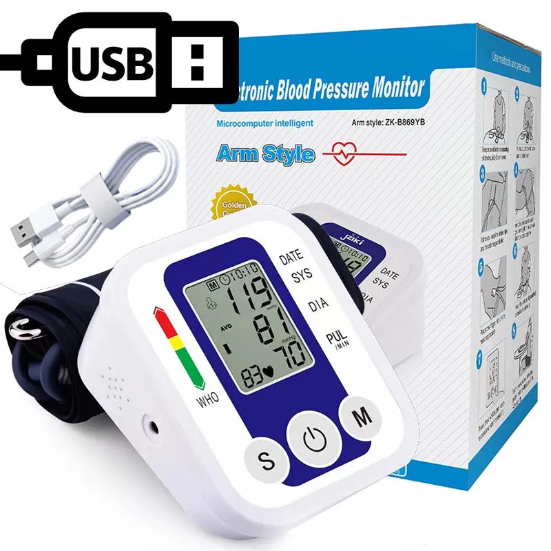 Automatic Tonometer Arm Blood Pressure Monitor Pressure Sensor Monitor BP Equipment Digital Tensiometer LED Display Arm Cuff