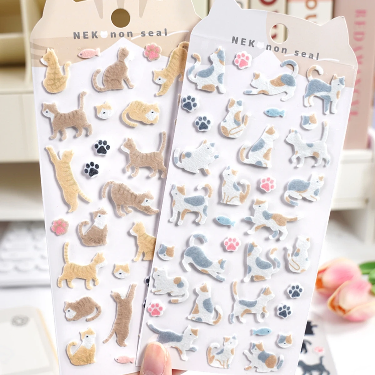 귀여운 고양이 발 펠트 천 스티커, 스크랩북 DIY 문구 스티커, 귀여운 미술 용품 선물, 세트당 4 개