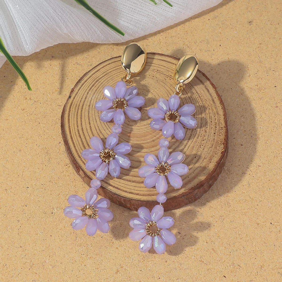 Delicate Sweet Flower Crystal Beads Drop Earrings for Women Girls Bohemian Multicolor Handmade Long Earrings Summer Jewelry Gift