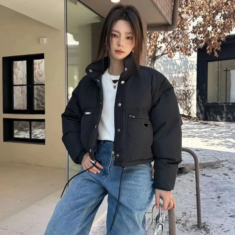 

Women Warm Down Jacket Autumn Winter New Fashion Solid Color Long-sleeve High Collar Short Jacket Casual High Street Cotton Coat