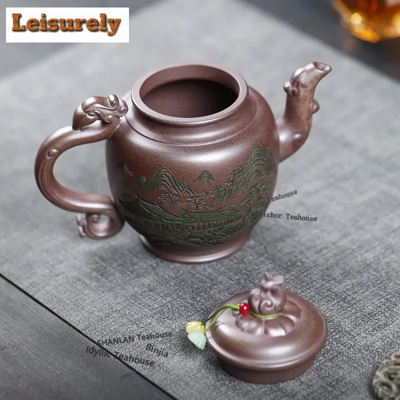 430ml Yixing Purple Clay Teapot Handmade Phoenix Pot Raw Ore Wood-fired Porcelain Mud Tea Maker Kettle With Strainer Zisha Tea