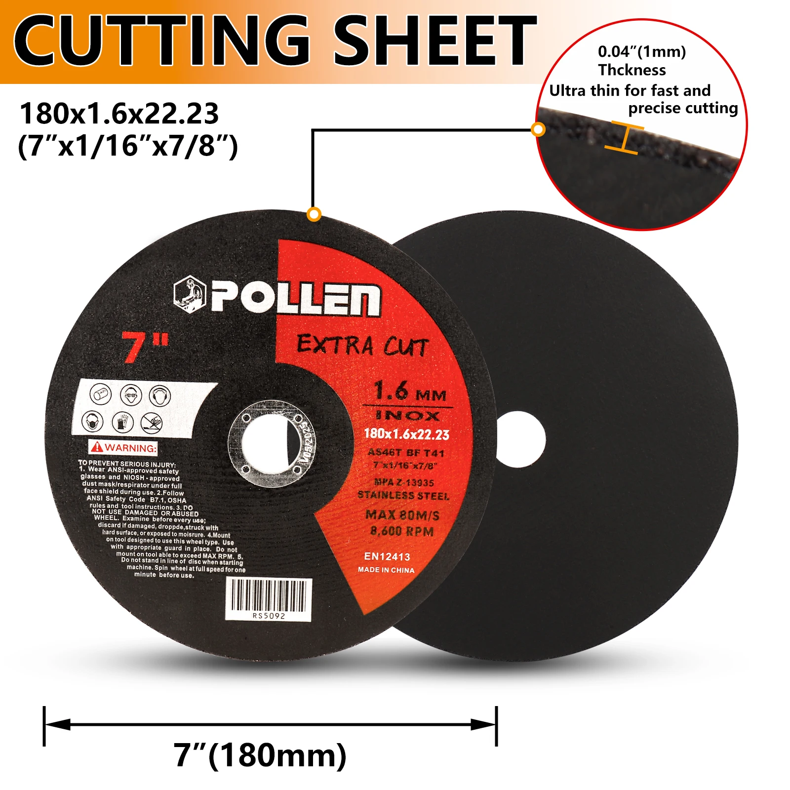 Metal Cutting Disc 1-5pcs 180mm Anngle Grinder Grinding Wheels For Stainless Steel Cut Off Wheel Reinforced Resin Cutting Blade