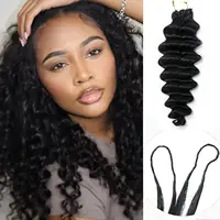 Extensions de cheveux bouclés au crochet, plumes pré-séparées, mèches de cheveux humains pour tressage, couleur naturelle, boucles Jerry Kinky en vrac pour femmes 5
