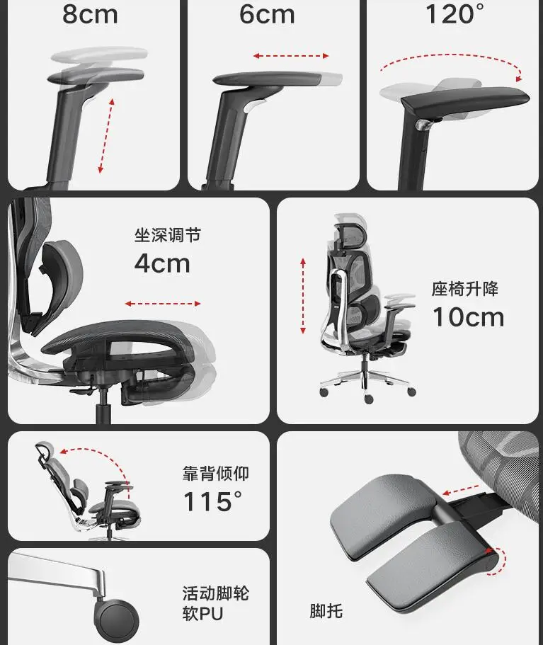 Description Picture 4 of item3D Support Wasit A Legroom Boss Ergonomic Mesh Grid Office Armchair Furniture Sillas De Oficina Ergo Gaming Chair with Footrest