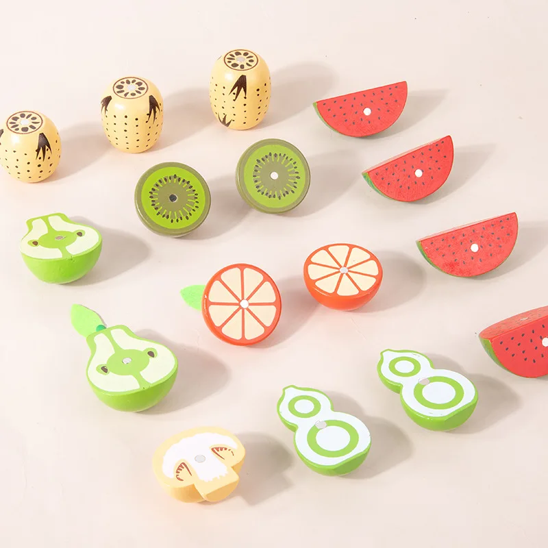 Simulation Kitchen Pretend Play Toy Magnetic Wooden Cutting Fruits Vegetables Classic Game Montessori Educational Toys For Kids 3