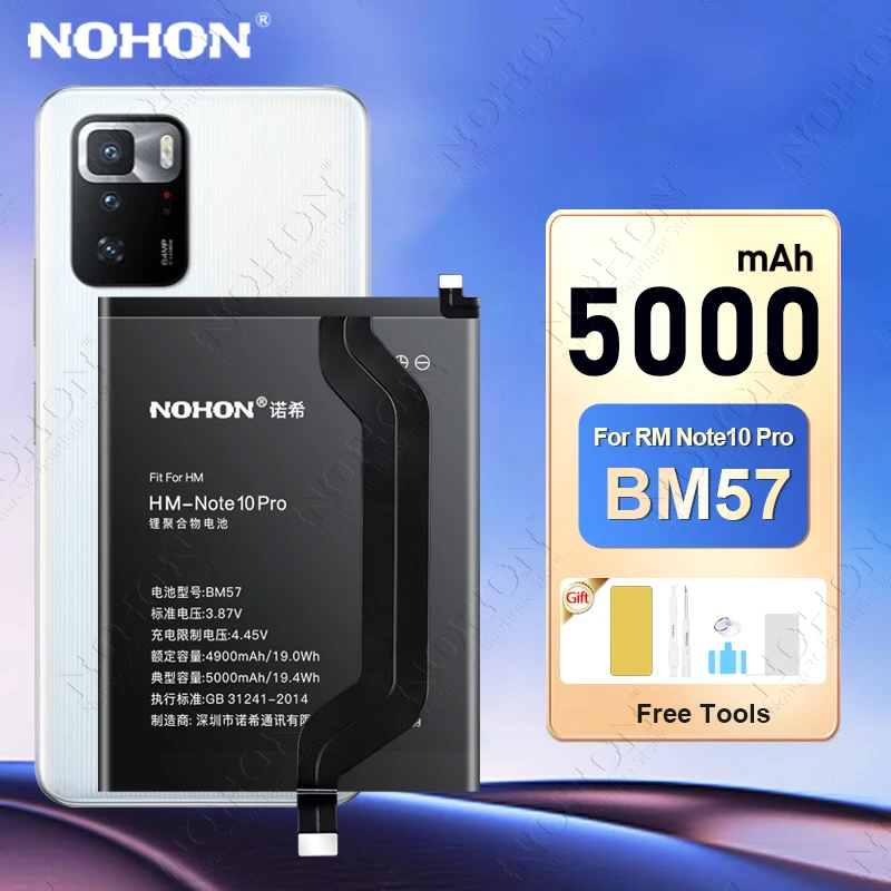 

NOHON Battery for Redmi Note 10 Pro 5G 4G 11 11T 11E 11S 12 9 9T 9S 8 8T 7 6 Bateria for Xiaomi Poco X5 Pro X4 X3 GT M5 M4 M3