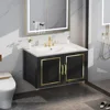 30" Bathroom Vanity with Ceramic Sink, Floating Vanity with Cabinet,with Soft Closing Doors & Gold Metal Handle, Black 6