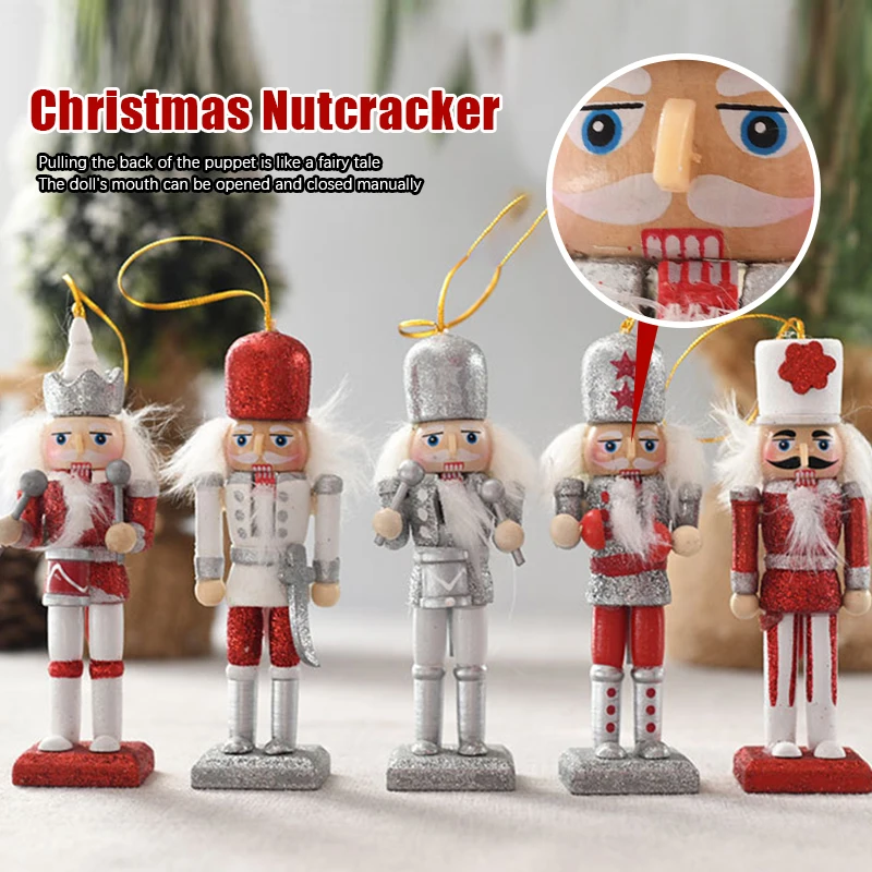 

5Pcs 13cm Nutcracker Soldier Doll Christmas Gift Wooden Pendants Ornaments Toy New Year Home Decor Ornaments For Xmas Tree Decor
