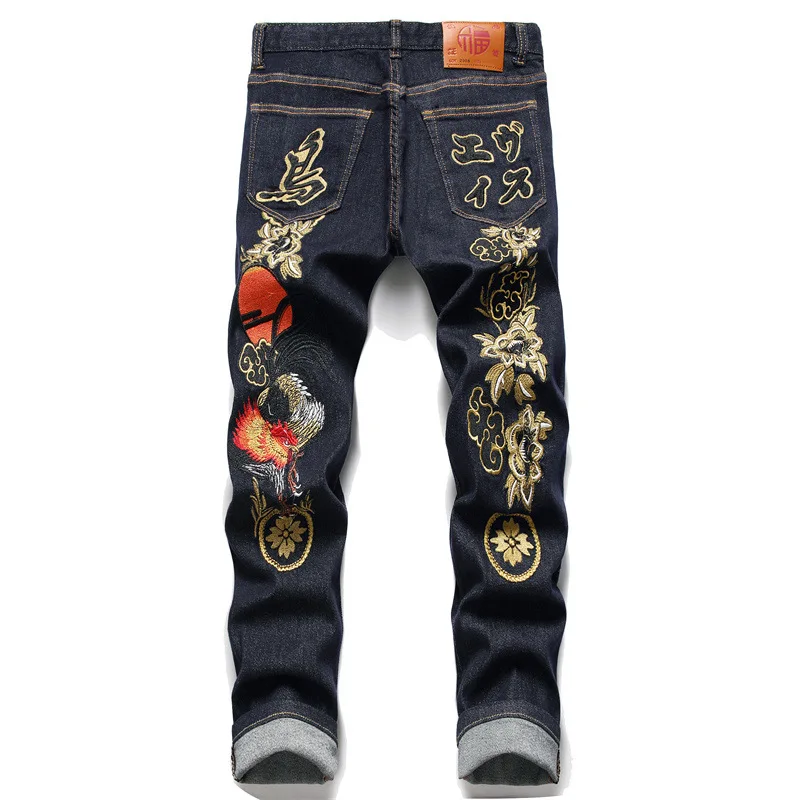 

High Quality Autumn Winter New Black Youth Shot Cotton Denim Pants Casual Embroidered Men Jeans