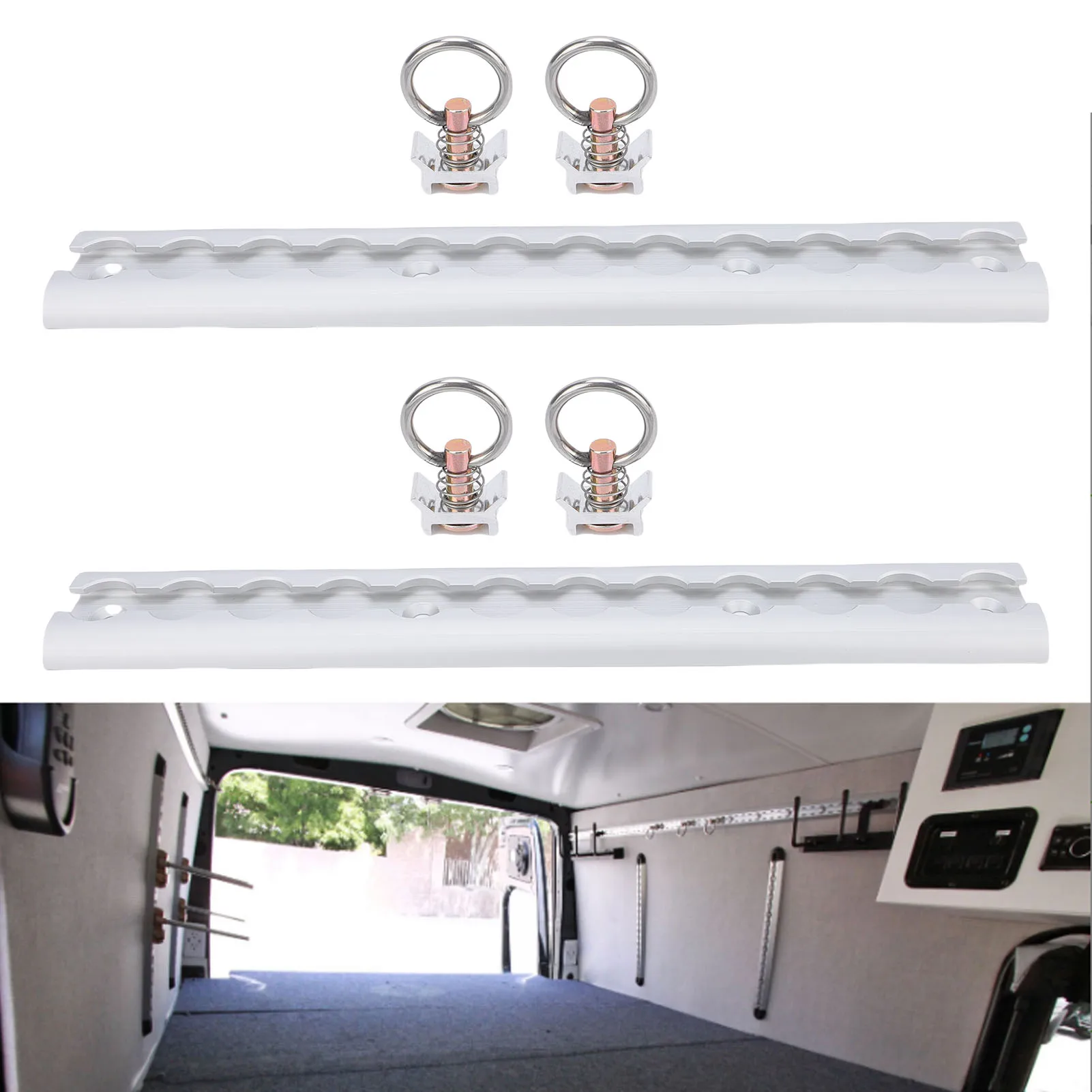 Aluminum L Track 304mm Thickened L Track Tie Down Rail with 4 Round Rings for Motorcycles ATVs Dirt Bikes Pickup Trucks