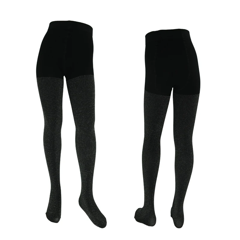 Kid Girls Glitter Metallic Cotton Knitted Tights Shimmering Silver Sparkly Black Pantyhose kids pantyhose ballet tights
