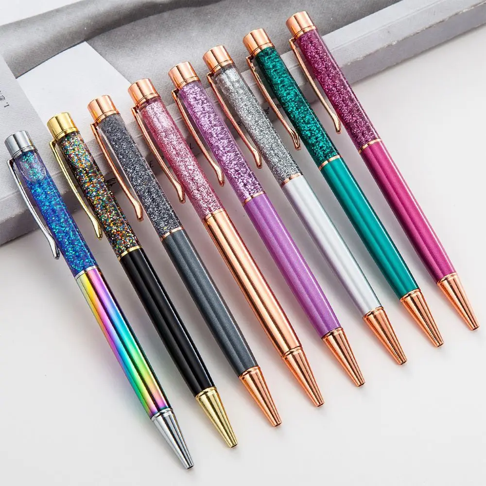 1 Pcs Ballpoint Pen Oil Crystal Metal Office School Supply Stationery Spinning Rose Gold Shiny Gift Cute Clip Glitter 2022