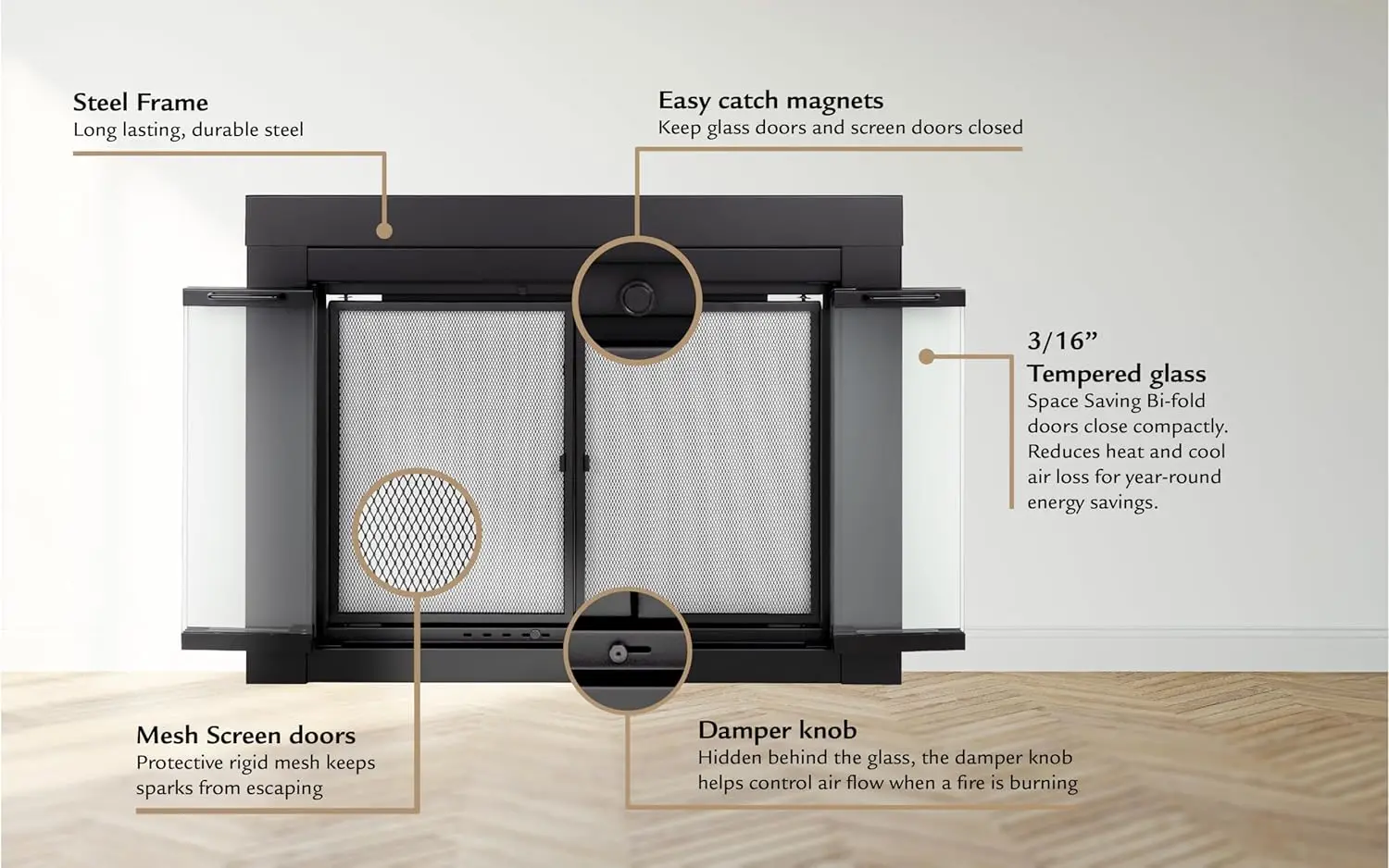 AR-1021 Arrington Fireplace Glass Door, Black, Medium 5